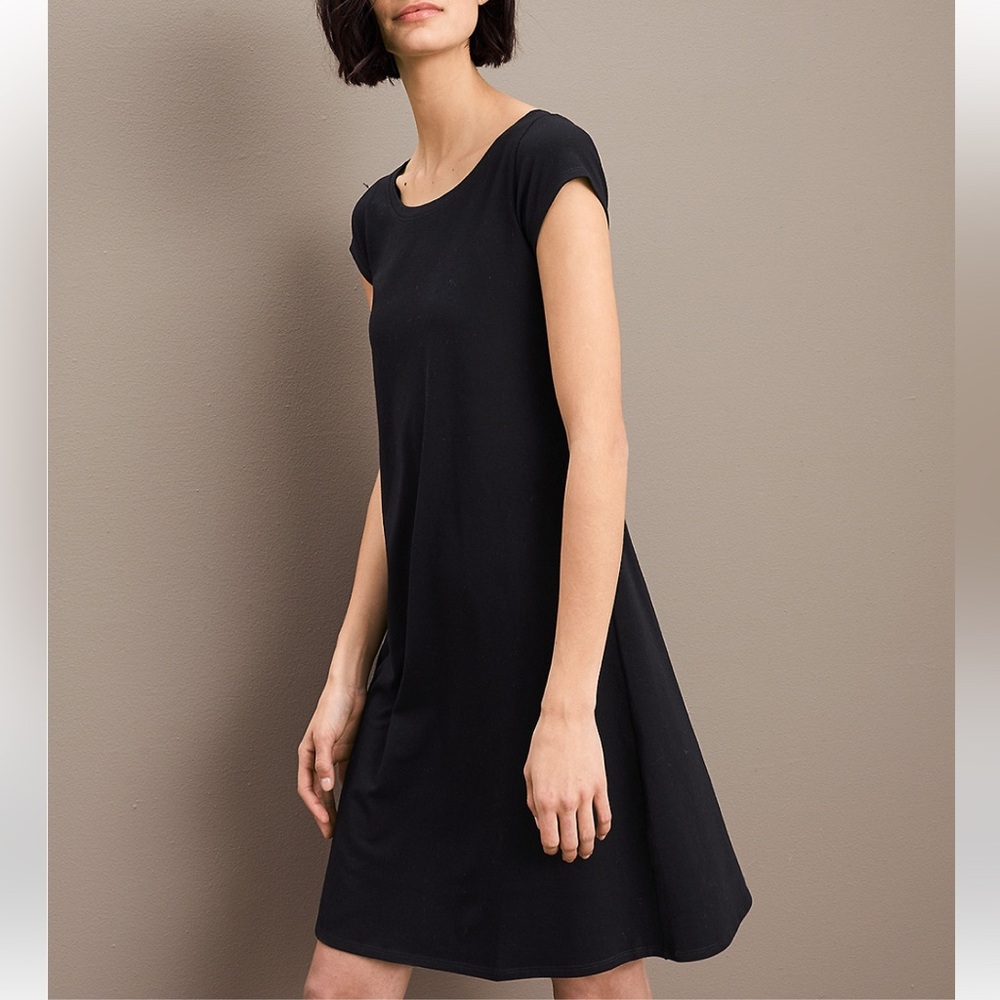 Eileen Fisher Organic Cotton Shirtdress Relaxed Black Medium Petite PM‎ MP